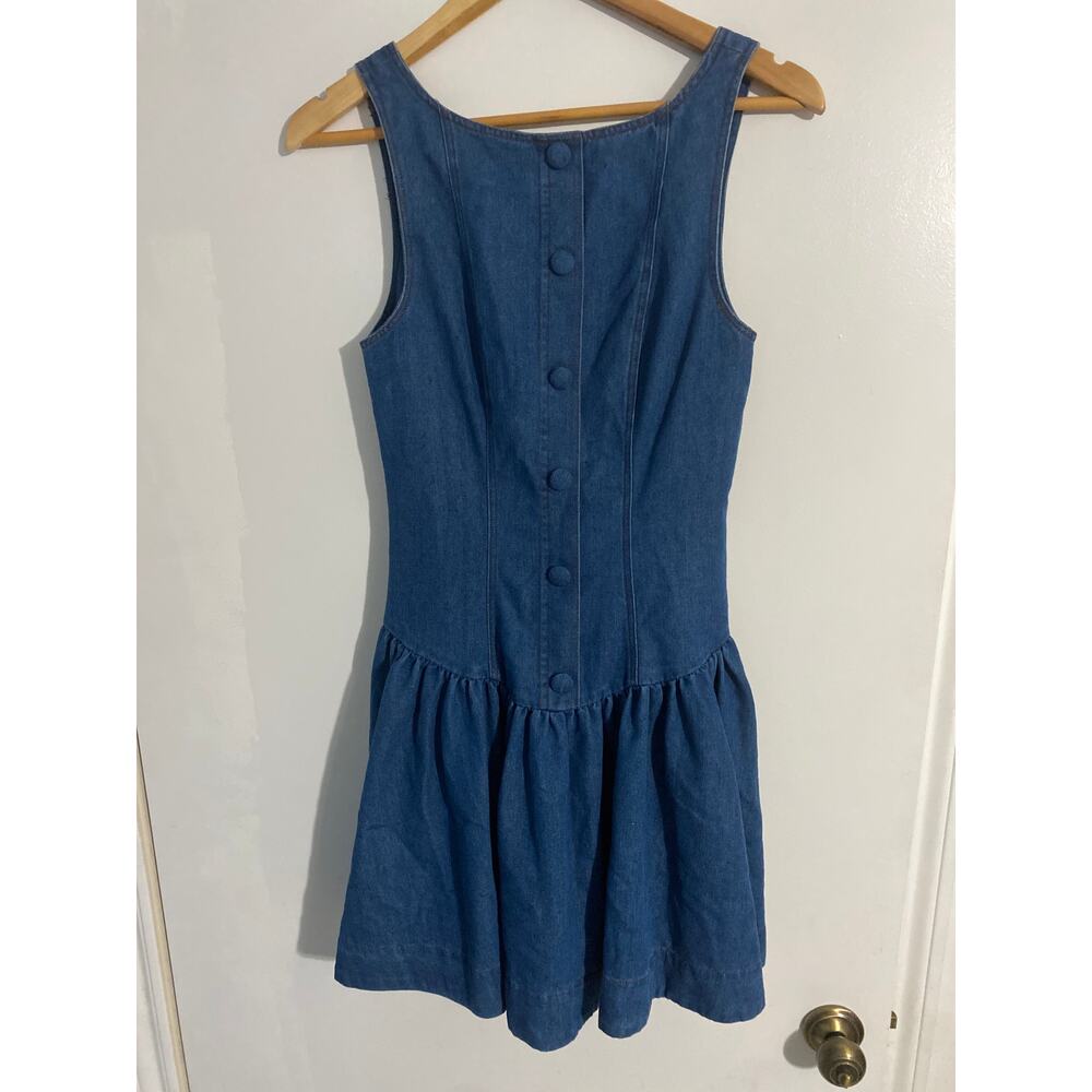 Mable mini dress NEW women’s size S blue denim ruffle 90s retro - Picture 1 of 4